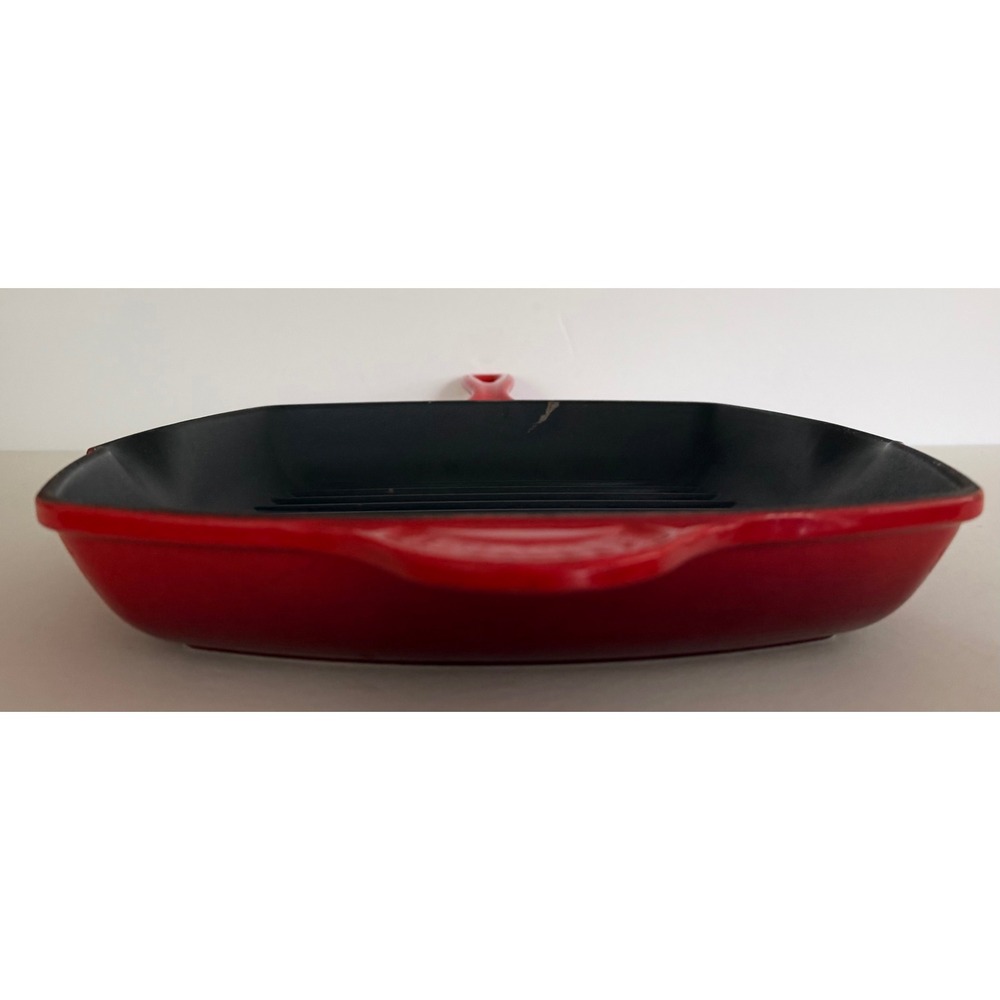 Le Creuset Red Enameled Cast Iron Square Grill Pan 26 France Luxury Classic - Picture 14 of 16